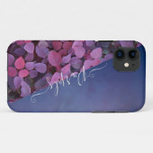Coques iphone monogrammes de feuillage violet et r (Dos (Horizontal))