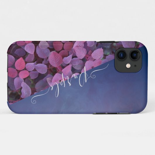 Coques iphone monogrammes de feuillage violet et r (Dos (Horizontal))