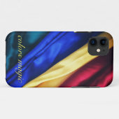 Coques iphone monogrammes en tissu bleu, rouge et (Dos (Horizontal))