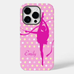 Coque Pour iPhone 14 Pro Enfants filles nommé gymnaste poka point rose