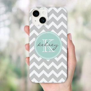 Coques Pour iPhone Gray and Mint Chevron Custom
