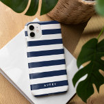 Coques Pour iPhone Modern Navy and White Stripe Personalized<br><div class="desc">Clean navy and white stripes with a name or text of your choice!</div>