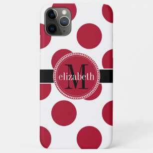 Coque iPhone 11 Pro Max Noir rouge Gros Polka Dot Monogramme