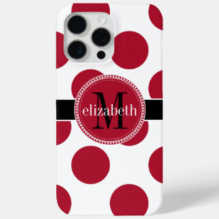 Coque iPhone 15 Pro Max Noir rouge Gros Polka Dot Monogramme