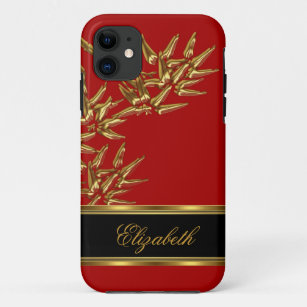 Coques Pour iPhone or rouge en bambou asiatique chic élégant de