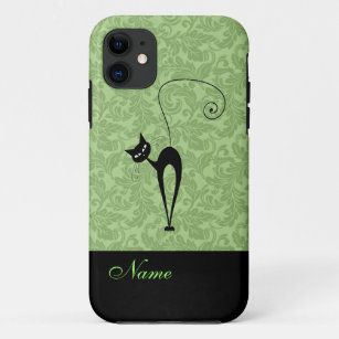 Coques Pour iPhone Whimsical Funny tendance chat noir damask