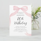 Coquete pink bow Birthday invitation (Debout devant)