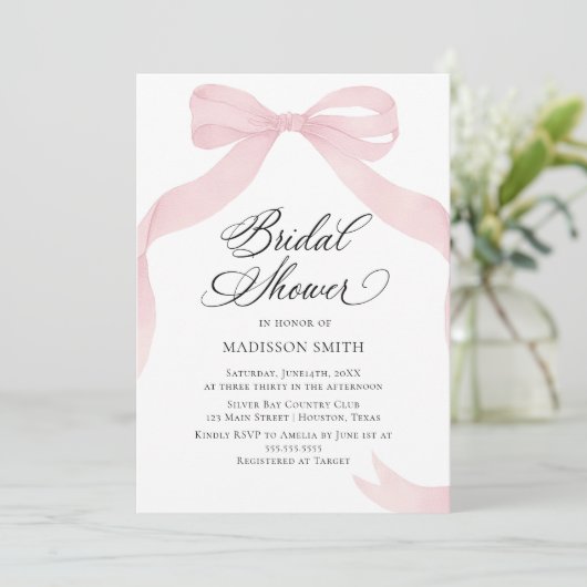 Coquete pink bow Bridal Shower invitation (Debout devant)