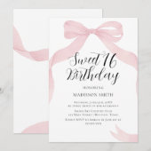 Coquete pink bow Sweet Sixteen invitation (Devant / Derrière)