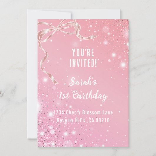 Coquette 1st Birthday Invitations Pink Bow  (Devant)