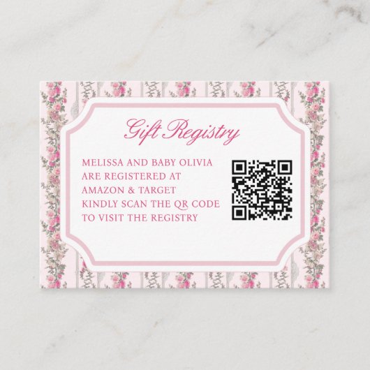 Coquette Baby shower QR Code Gift Registry Informatiekaartje (Voorkant)