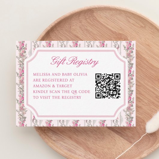 Coquette Baby shower QR Code Gift Registry Informatiekaartje