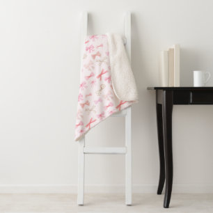 Coquette Balletcore Licht Roze Bogen Sherpa Deken
