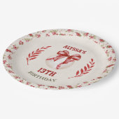 Coquette Baseball Red Bow Floral  Verjaardag Papieren Bordje (Gekanteld)