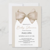 Coquette Beige Bow Modern Boho Baby shower Kaart (Voorkant)