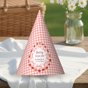 Coquette Berry Eerste Verjaardag Rood Gingham Feesthoedjes