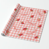 Coquette Berry First Birthday Red Gingham Cadeaupapier (Uitgerold)