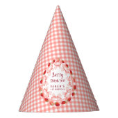 Coquette Berry First Birthday Red Gingham Feesthoedjes (Voorkant)