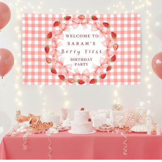 Coquette Berry First Birthday Red Gingham Spandoek