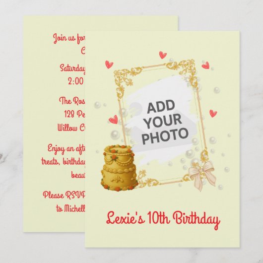 Coquette Birthday Invitation (Devant / Derrière)