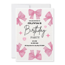 Coquette Birthday Invitation, Pink Bow Aesthetic 