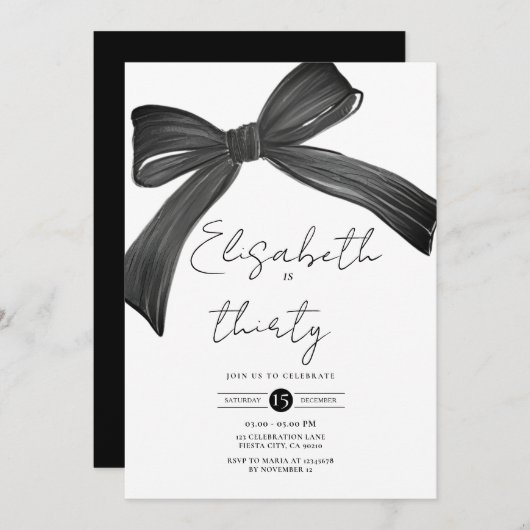 Coquette Black Bow 30e Invitation (Devant / Derrière)