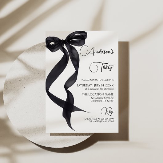 Coquette Black Bow 30th Birthday Party Invitation