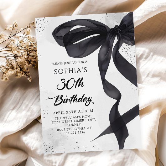Coquette Black Bow 30th Birthday Party Invitation