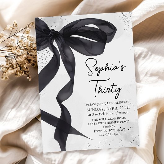Coquette Black Bow 30th Birthday Party Invitation