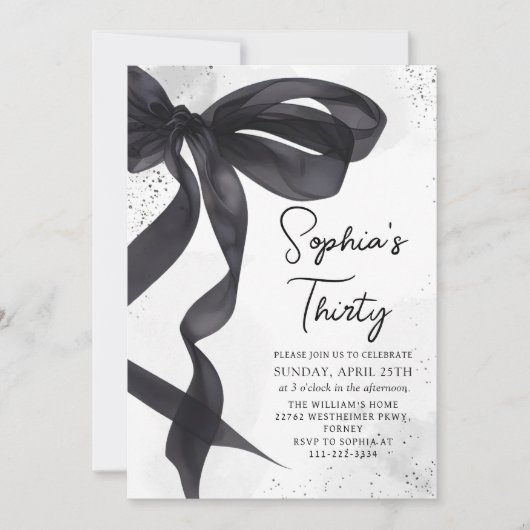 Coquette Black Bow 30th Birthday Party Invitation (Devant)