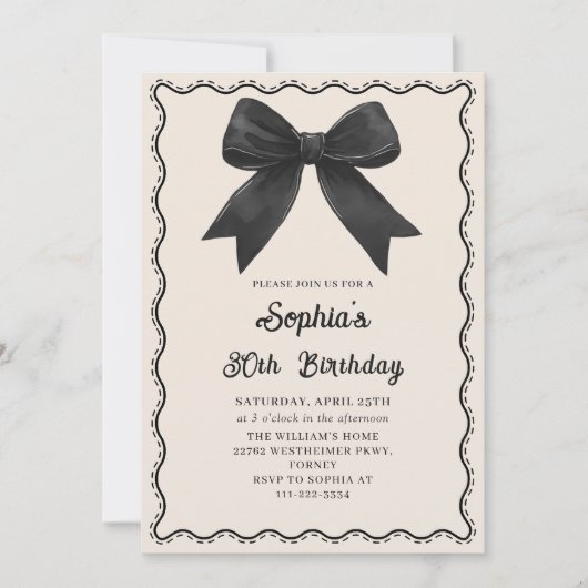 Coquette Black Bow 30th Birthday Party Invitation (Devant)