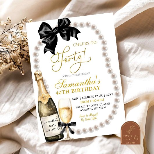 Coquette Black Bow Adulte Anniversaire Invitation