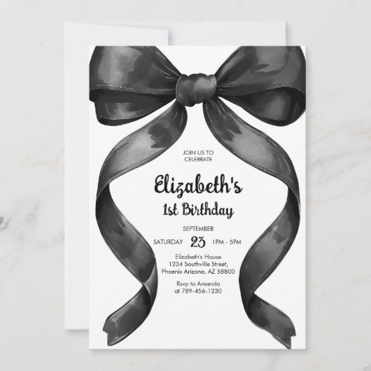 Coquette Black Bow Birthday Invitation (Devant)
