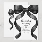 Coquette Black Bow Birthday Invitation (Devant / Derrière)