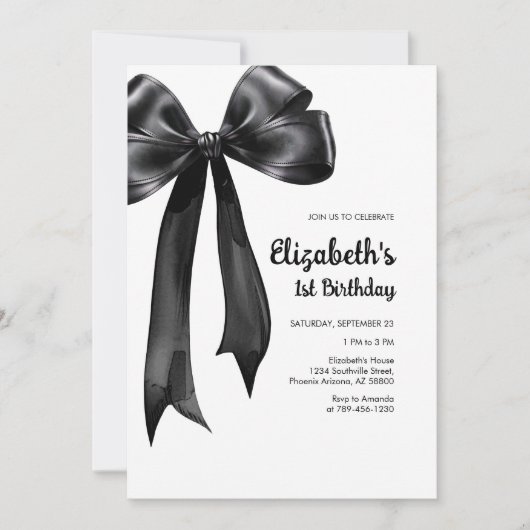 Coquette Black Bow Birthday Invitation (Devant)