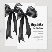 Coquette Black Bow Birthday Invitation (Devant / Derrière)