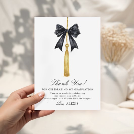 Coquette Black Bow on Tassel Graduation Bedankkaart