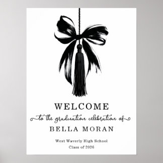 Coquette Black Bow & Tassel Graduation Party Poster