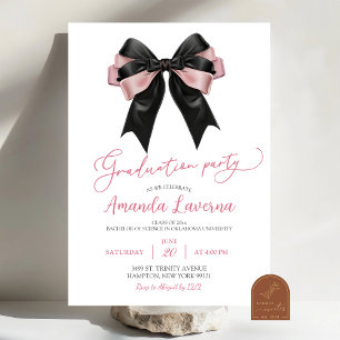 Coquette Black en Pink Bow Graduation Party Kaart