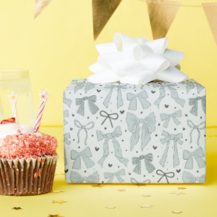 Coquette Blauwe Bogen & Harten Cadeaupapier
