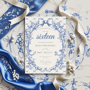 Coquette Blauwe Boog Bloemen Kaart