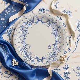Coquette Blauwe Boog Bloemen Papieren Bordje