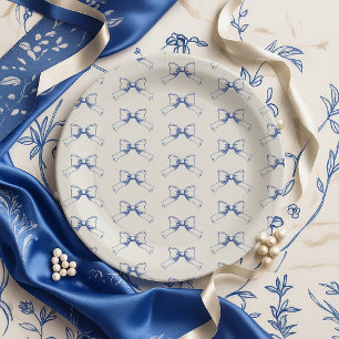 Coquette Blauwe Boog Bloemen Papieren Bordje