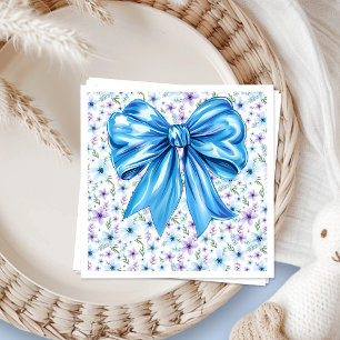 Coquette Blauwe Strik Elegant Bloemendesign Servet