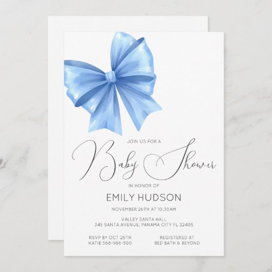 Coquette Bleue Modifiable Bow Invitation (Devant / Derrière)