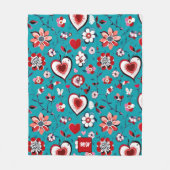 Coquette, bloemen en hart blauwgroen rood monogram fleece deken (Voorkant)