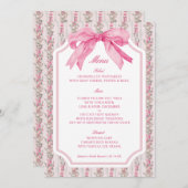 Coquette Bloemen Roze Bow Party Tafelmenu Kaart (Voorkant / Achterkant)