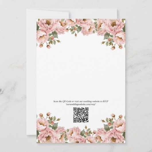 Coquette Bloemige Roze QR Code RSVP Trouwen Kaart (Achterkant)