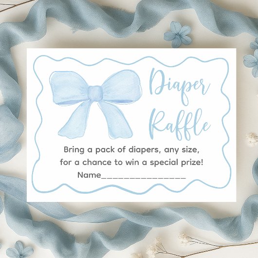 Coquette Blue Bow Baby shower Luier Raffle Informatiekaartje