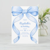 Coquette Blue Bow Birthday Invitation (Debout devant)